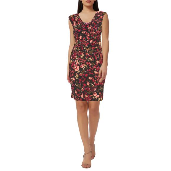 NWT Anne Klein Women's Valerie Floral Print Cowl Neck Gathered Side Mini Dress - Picture 2 of 5